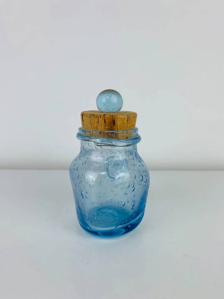 Bonbonnière verre bullé de Biot, bleu