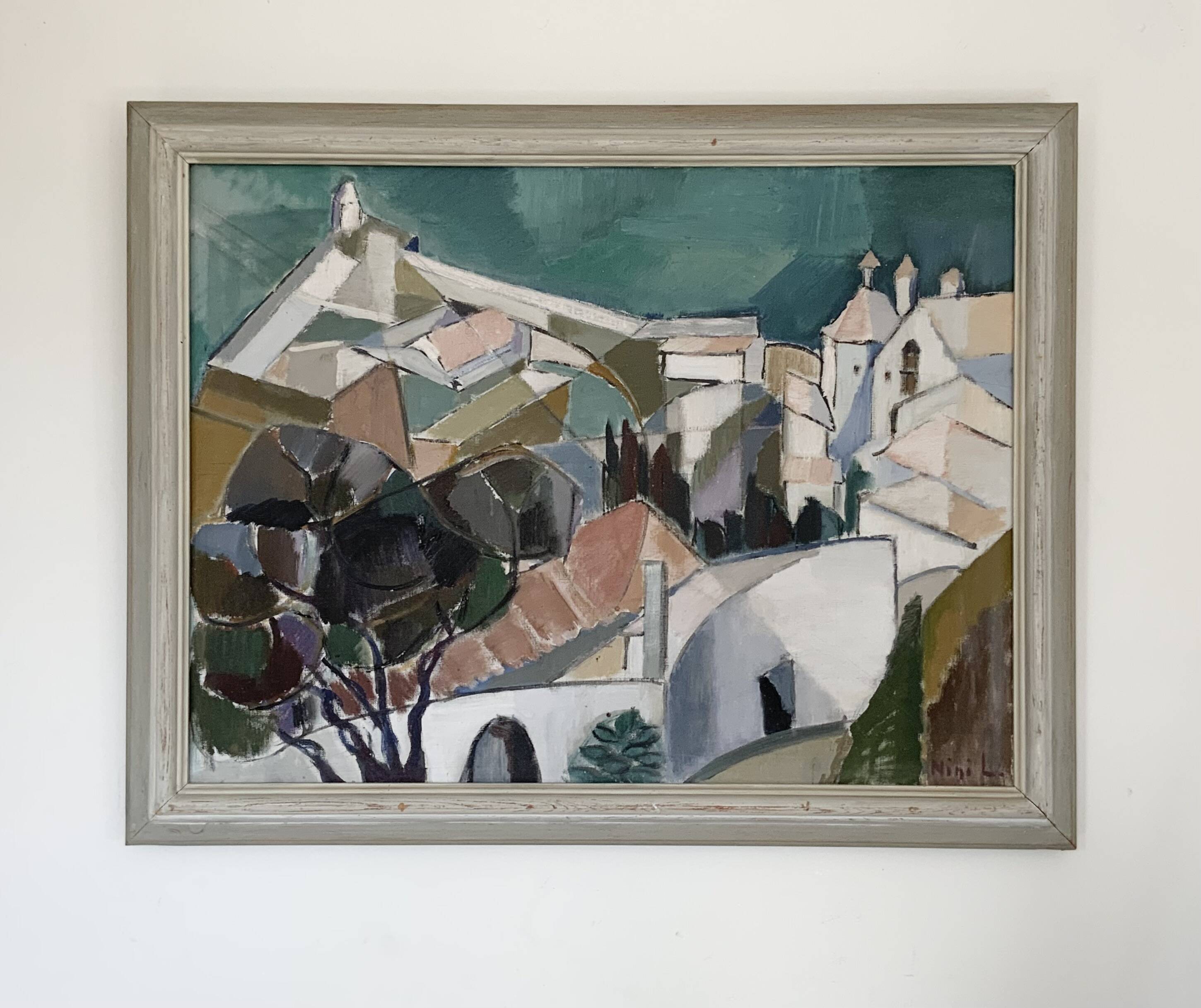 Vintage Modernists Oil On Canvas Landscape Painting by Nini Landgren 1950s