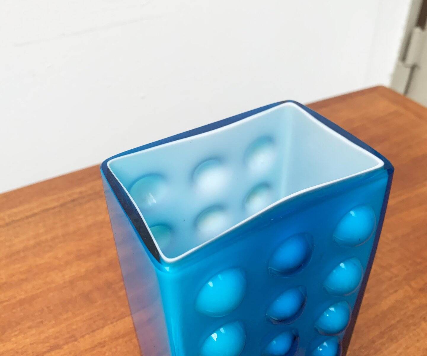 Mid-century German block glass bubble vase by Karl Friedrich Glass.