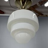 1930s Art Deco Brass and Opaline Glass Flush Mount, Czech