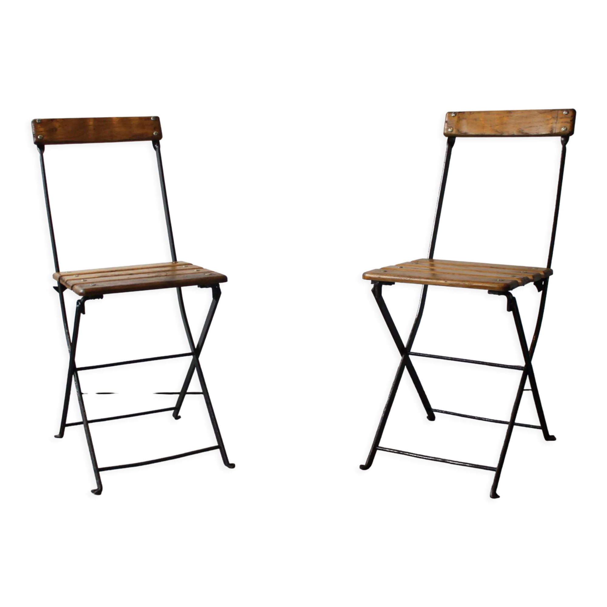 Pair of folding bistro chairs, France, 1930