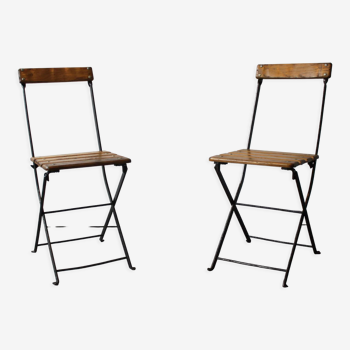 Pair of foldable bistro chairs, France, 1930