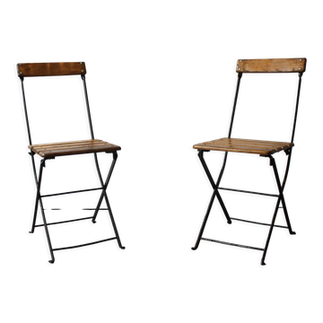 Pair of folding bistro chairs, France, 1930