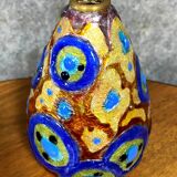 Camille Fauré: Oblong vase circled with brass at the neck and resting on a circular base