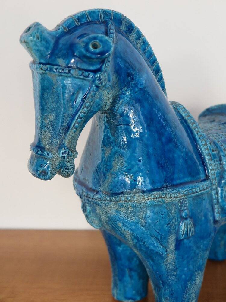 Blue Ceramic Horse Sculpture by Aldo Londi for Bitossi Fiorentino, 1960