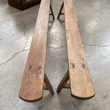 Pair of oak farm benches