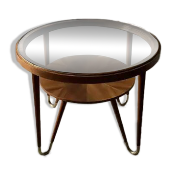 Table basse ronde en noyer avec verre par Ilse Möbel