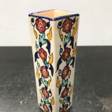 Vase carré céramique décor fleurs vintage
