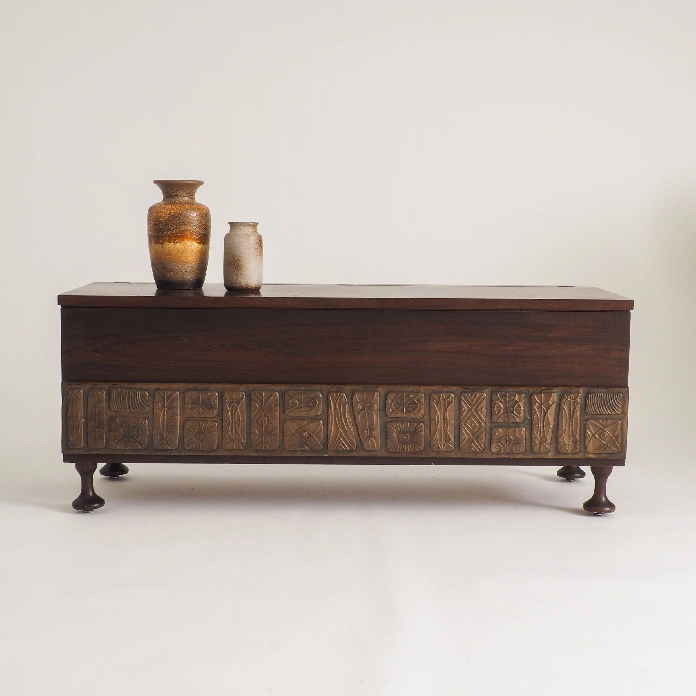 Italian brutalist rosewood chest by Santambrogio & De Berti