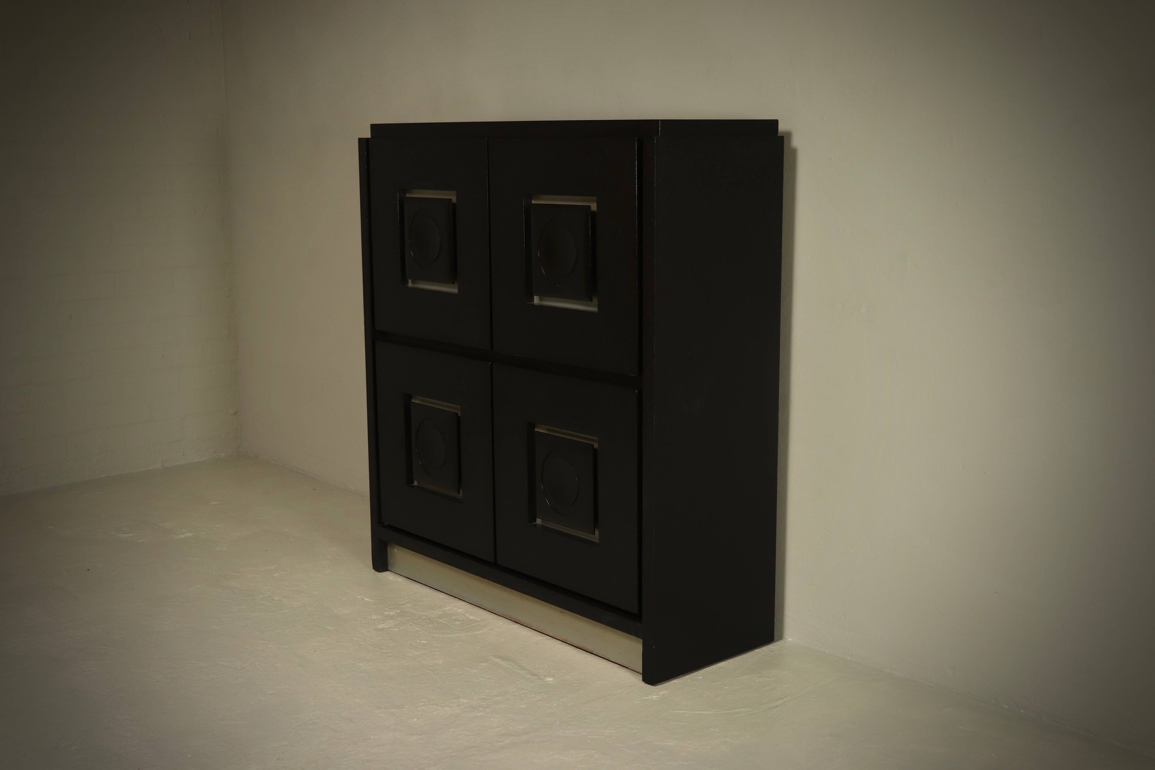 Brutalist Cabinet with Graphic Patterned Doors Belgium 1970s