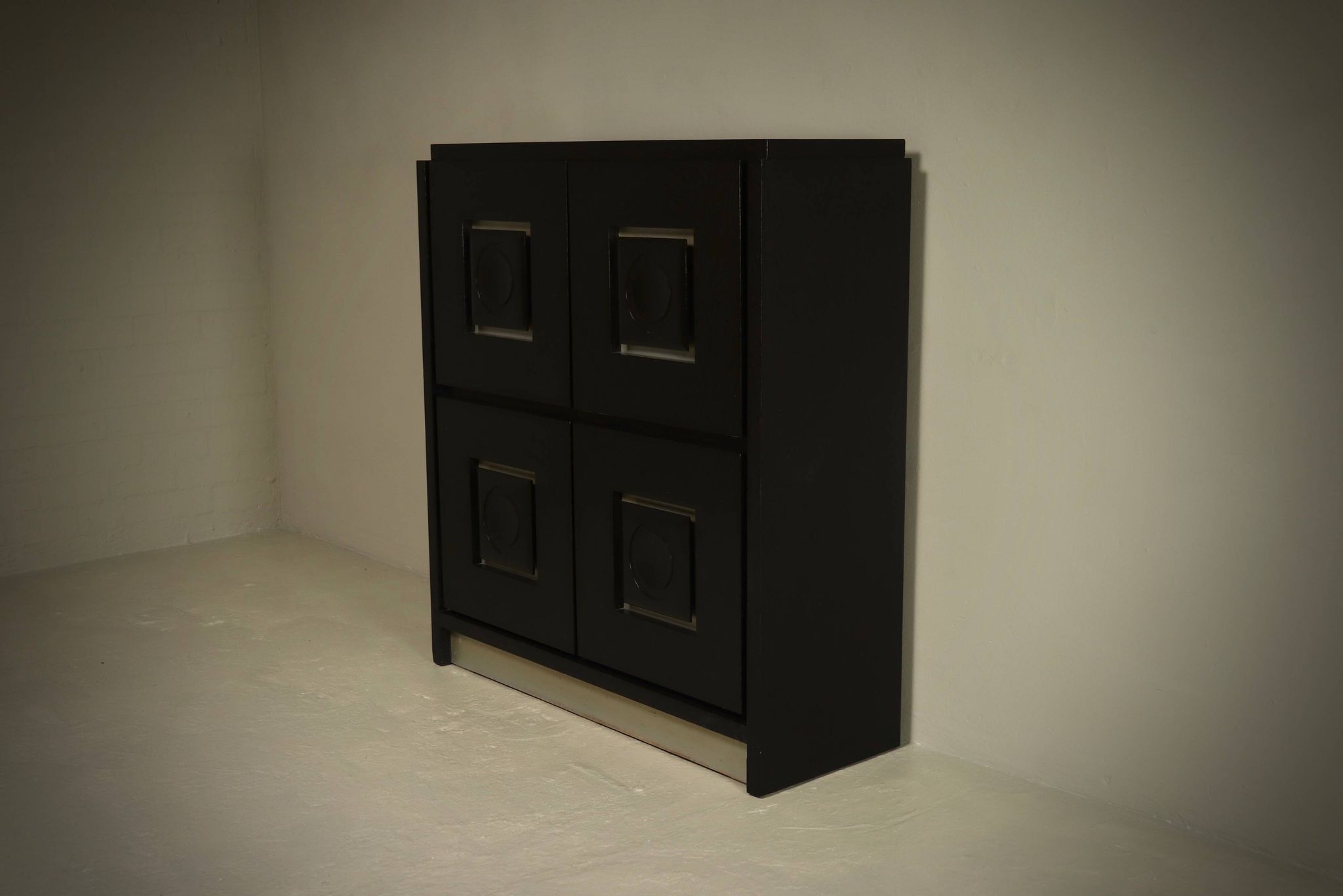 Brutalist Cabinet with Graphic Patterned Doors Belgium 1970s