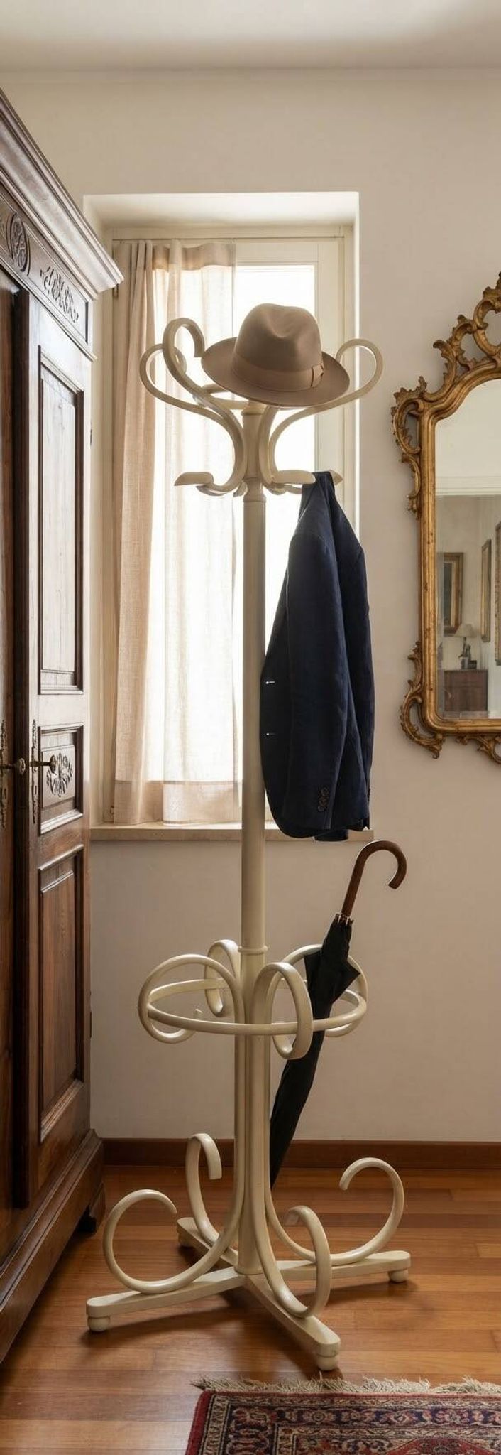 Vintage Cream Curved Wood Thonet Coat Rack