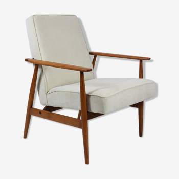 Fauteuil d’origine vintage « Fox » conçu par H. Lis années 1970, tissu beige, entièrement rénové