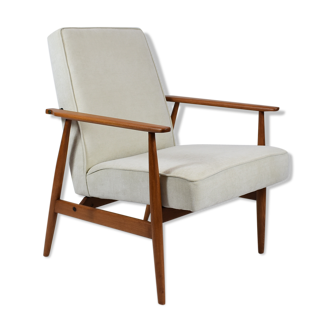 Fauteuil d’origine vintage « Fox » conçu par H. Lis années 1970, tissu beige, entièrement rénové