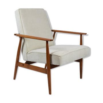 Vintage original armchair "Fox" designed by H. Lis 1970s, beige fabric, fully renovated