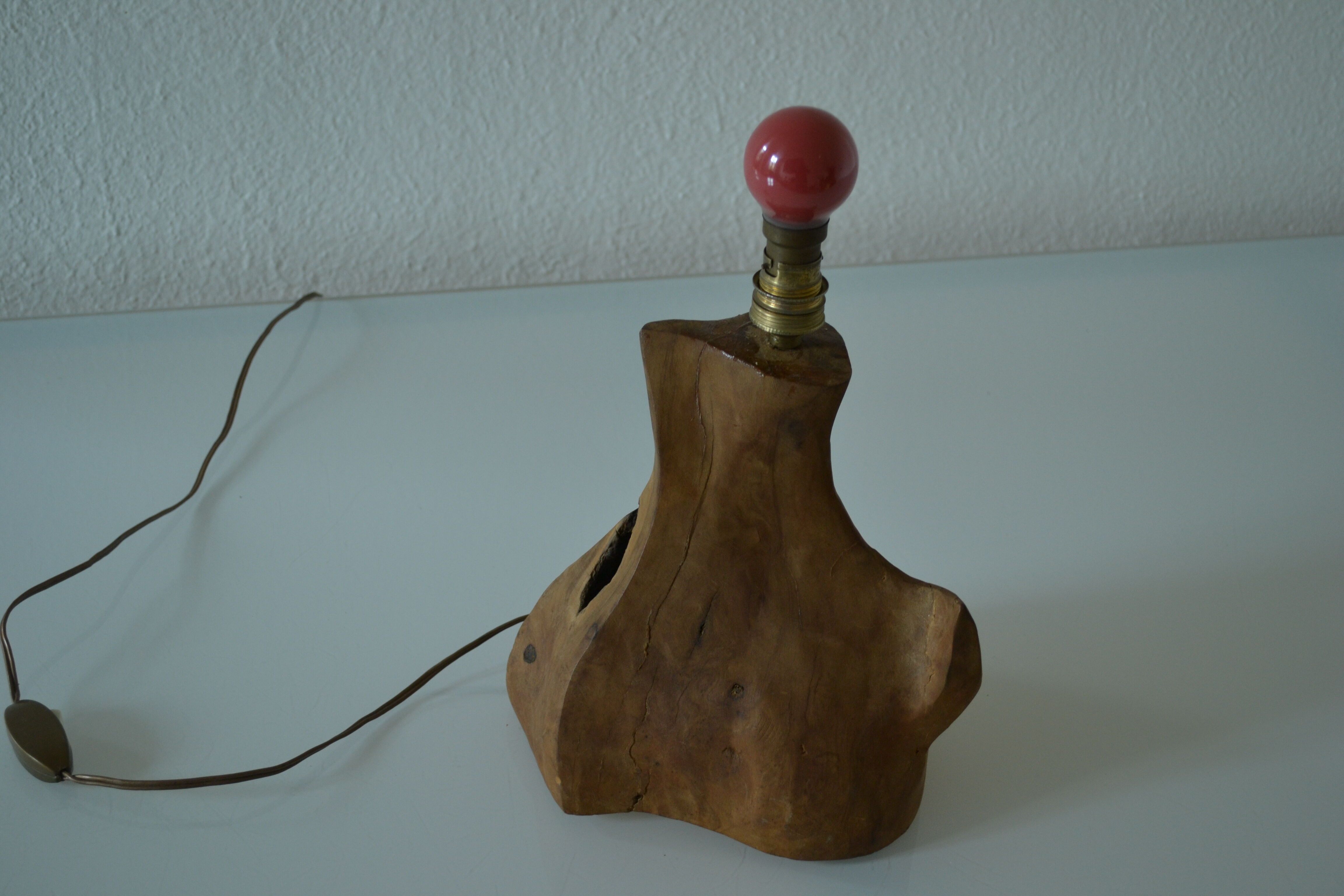 Modernist brutalist lamp free form years 60 olive wood