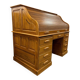 Vintage American wooden desk with curtain.