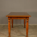 Upholstered damask table and 4 cherry chairs from the 80s