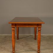 Upholstered damask table and 4 cherry chairs from the 80s