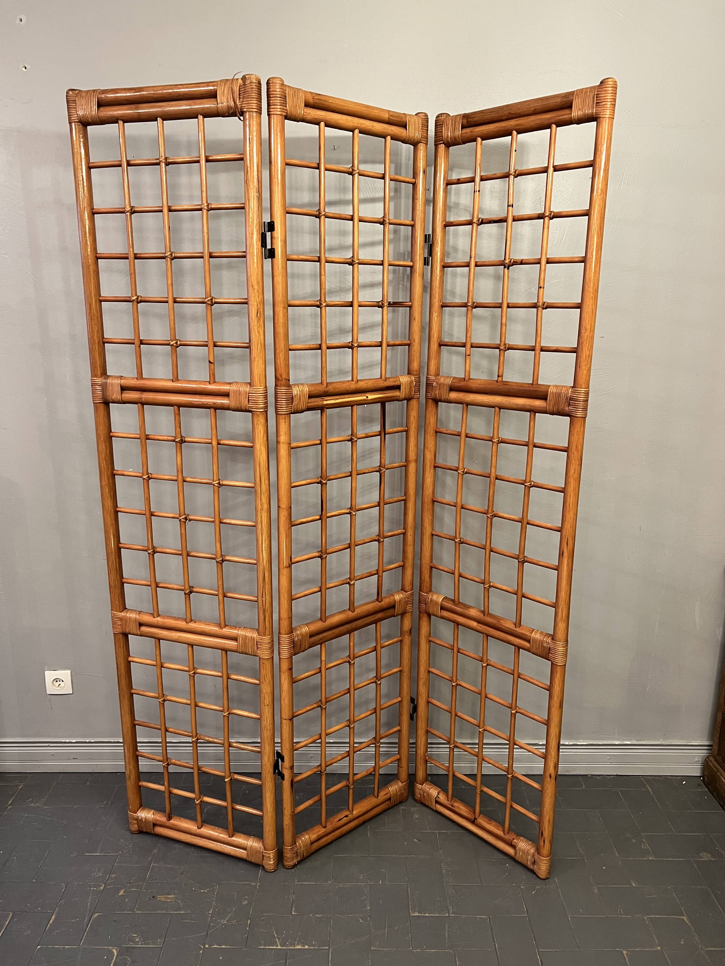 BHV - Screen three ventaux in bamboo and rattan