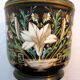Cache-pot black background, Napoleon III, Paris porcelain: White lilies + Daisies