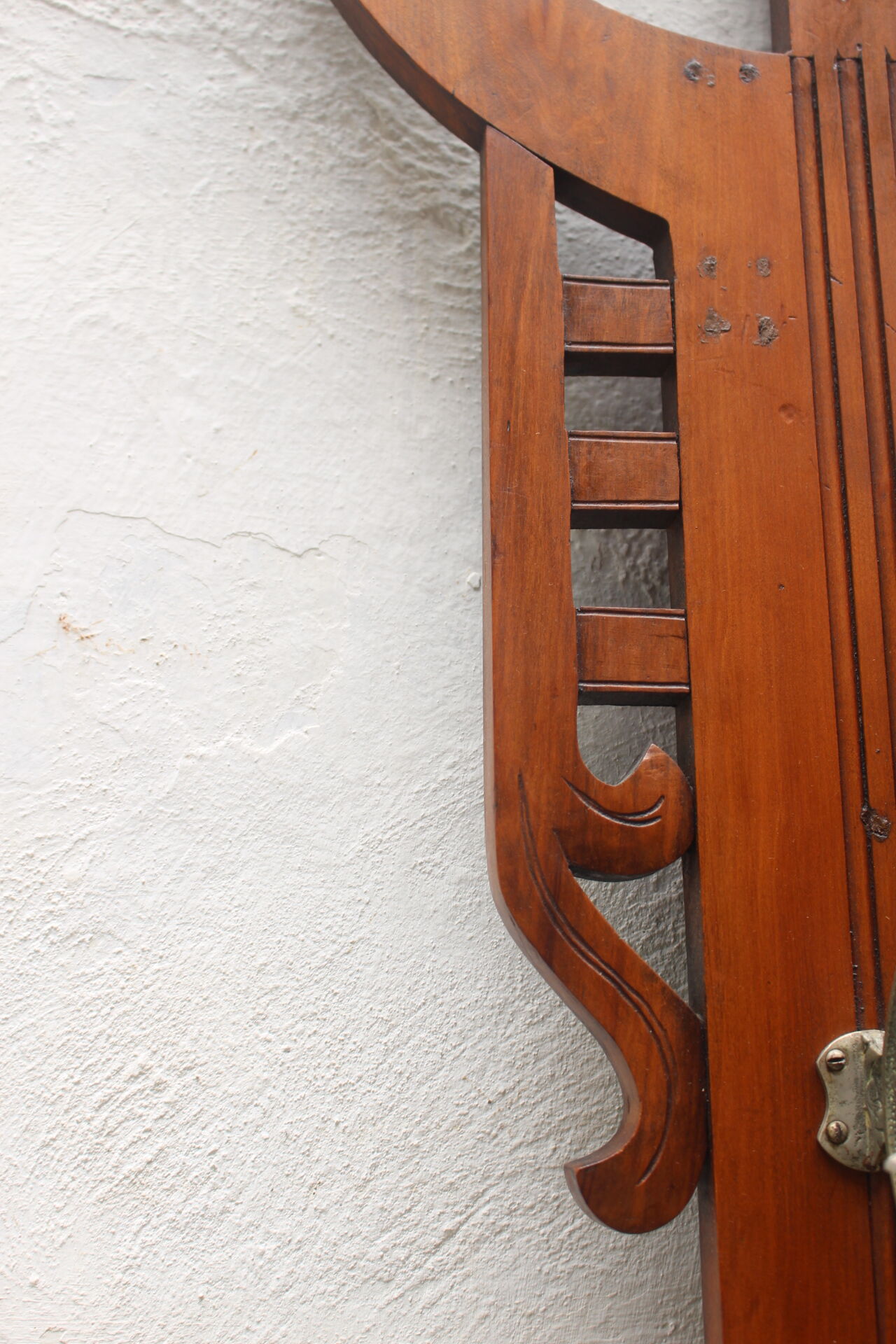 Art nouveau entrance cherry tree wood coat rack with mirror 1890s
