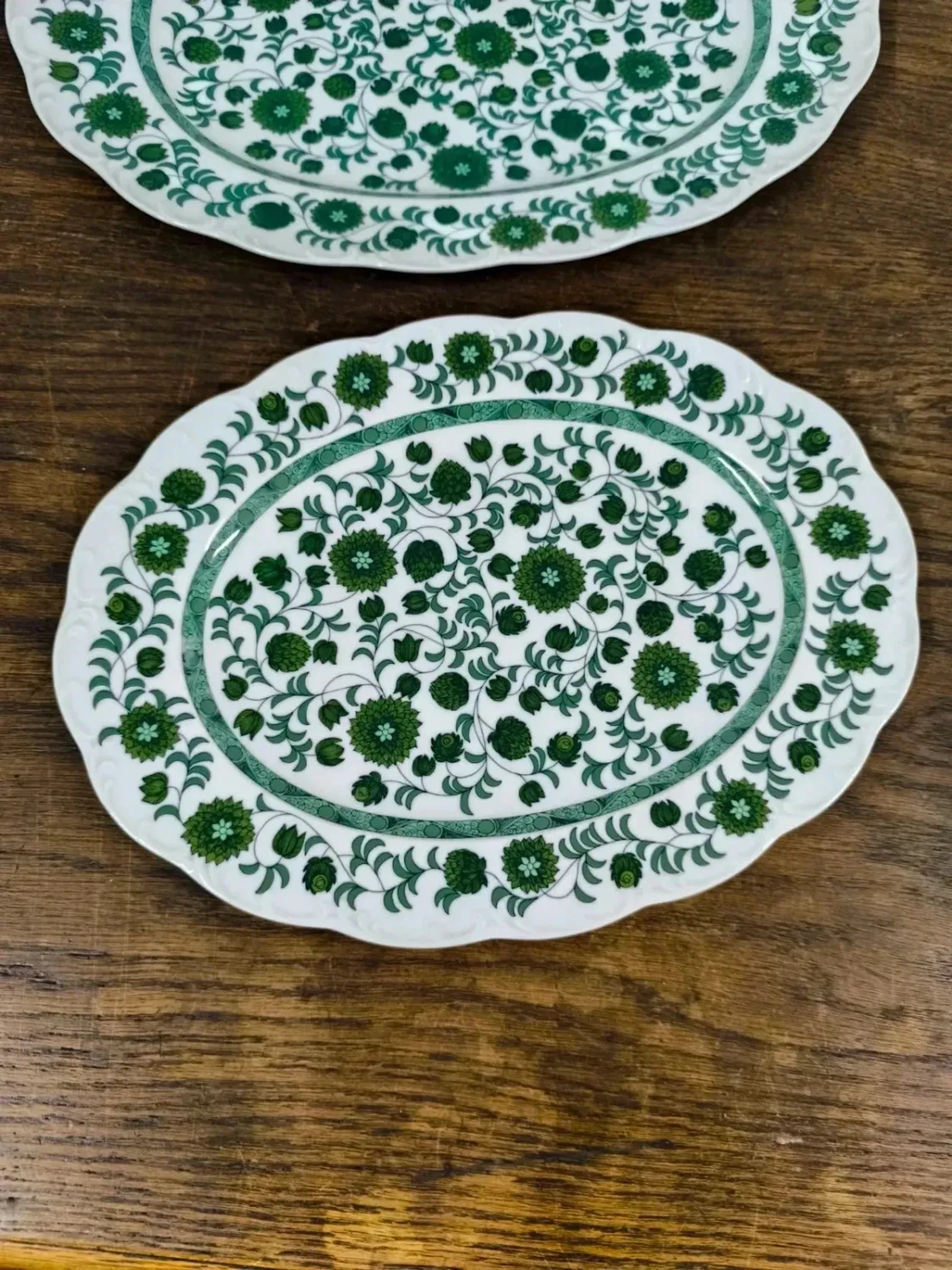 Set of 2 oval porcelain dishes Rosenthal Monbijou "Giscard" green