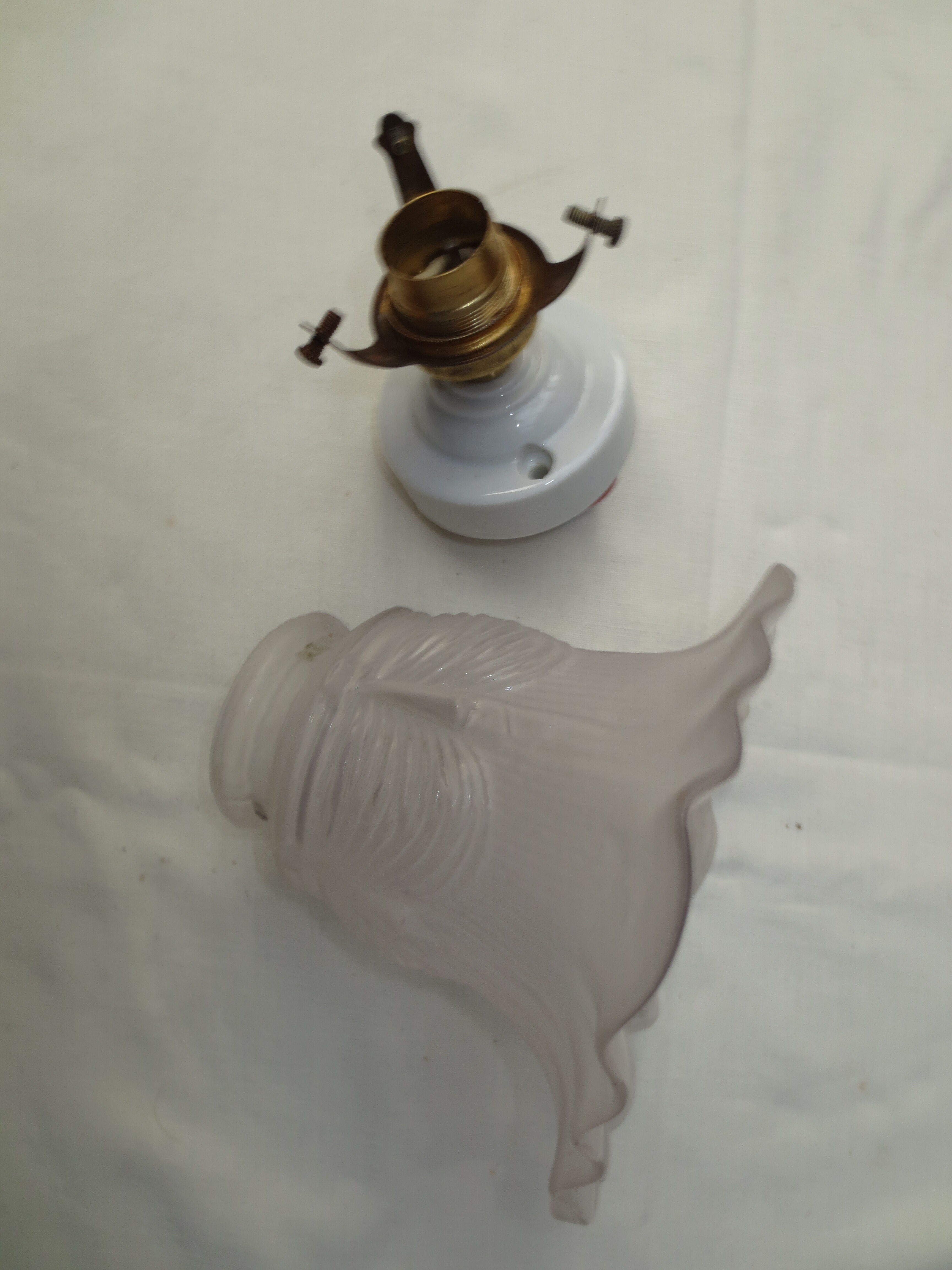 Applique droite vintage, en porcelaine, tulipe verre givré