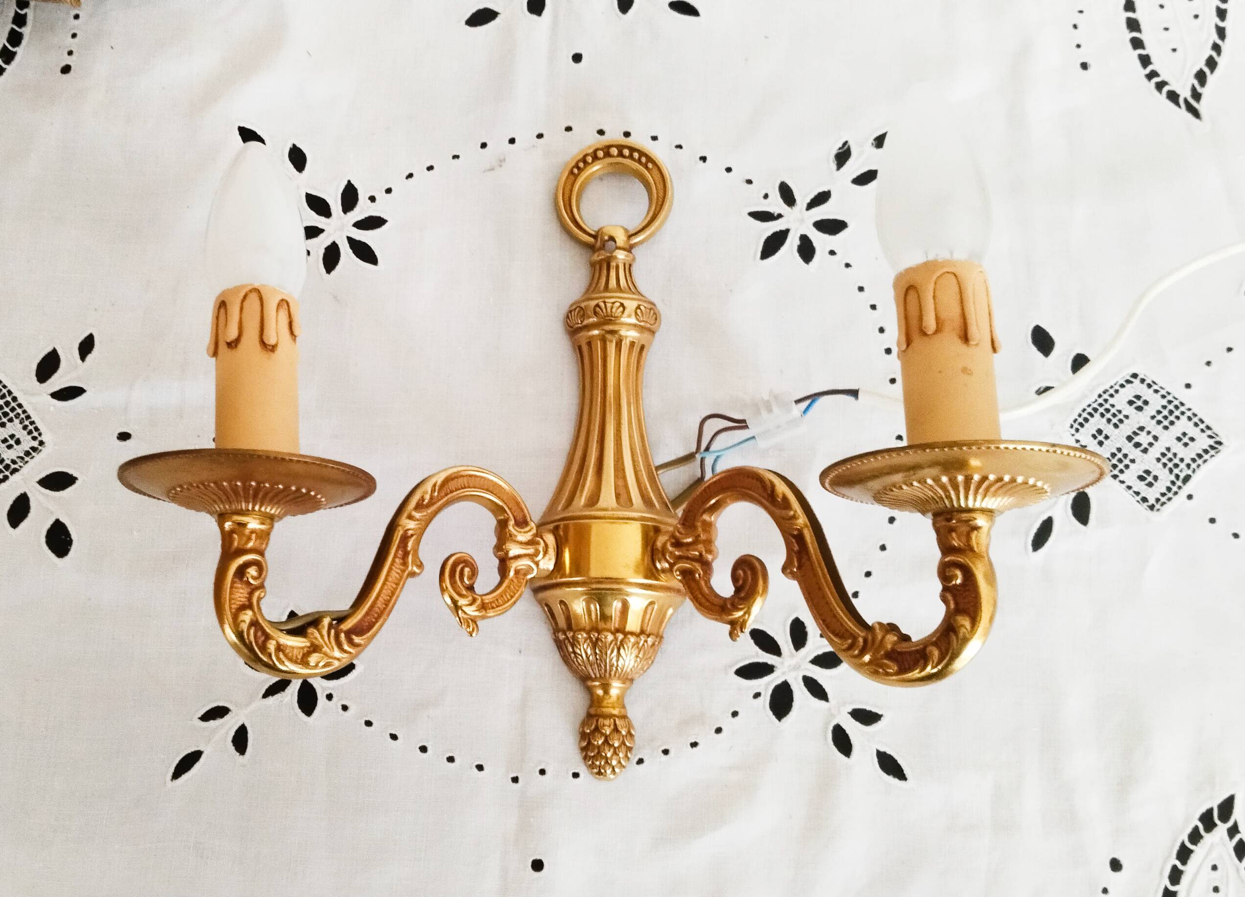 2-light brass wall light, vintage, Louis XVI style