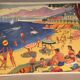 Affiche scolaire école vintage scène de vie recto « Les bohémiens" verso "Vacances au bord de la mer" pour Rossignol années 50