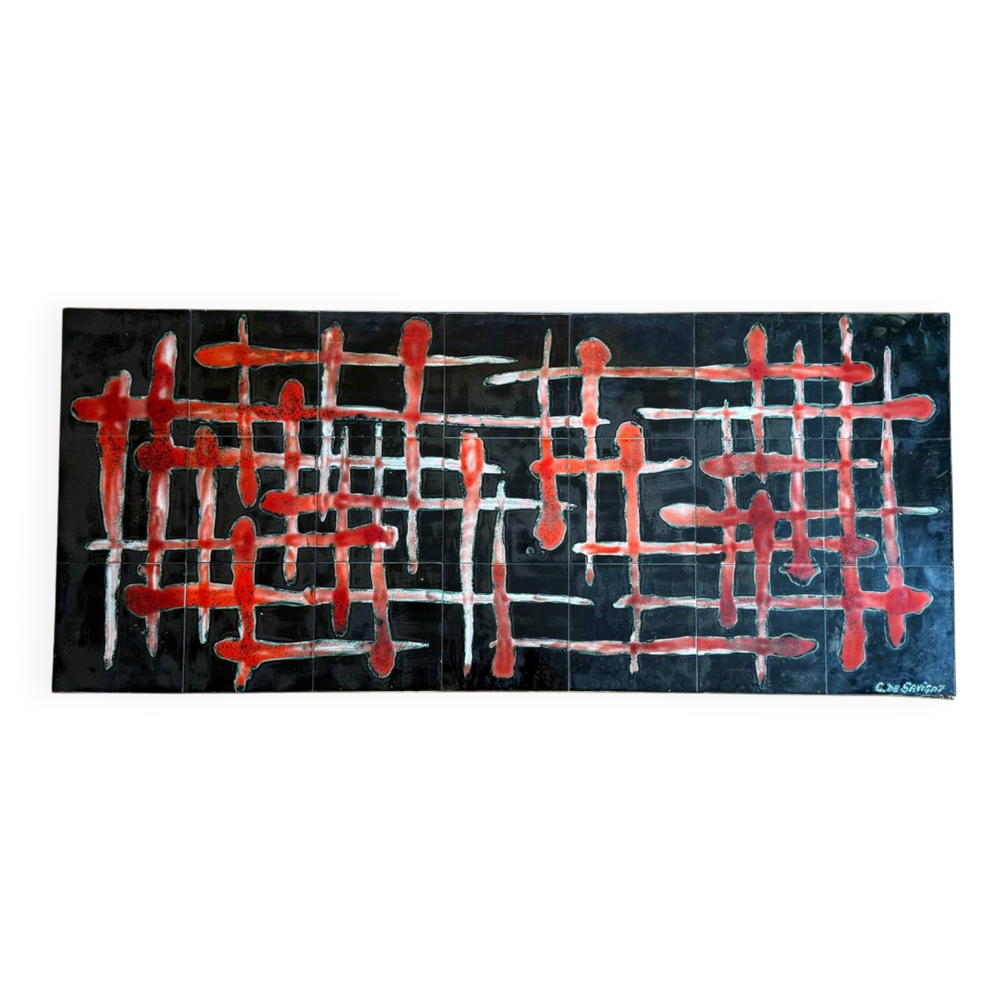 ceramic panel from the 1950s signed C de Savigny