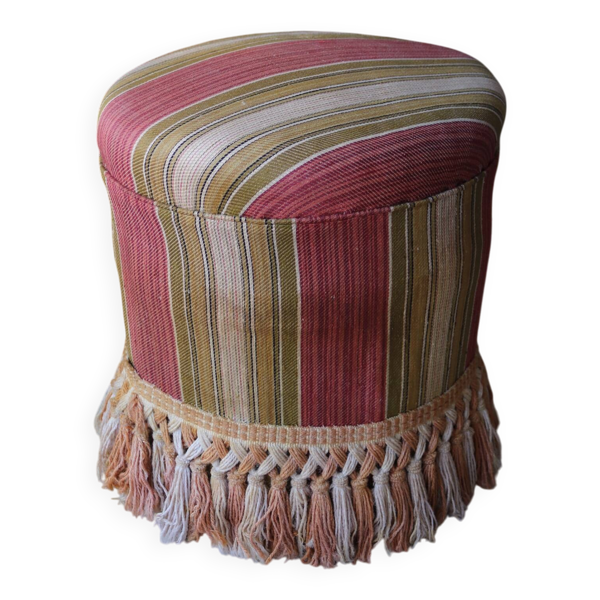 Petit tabouret / pouf vintage à franges, esprit boudoir.