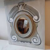 Mirror in whitewashed wood on painted canvas