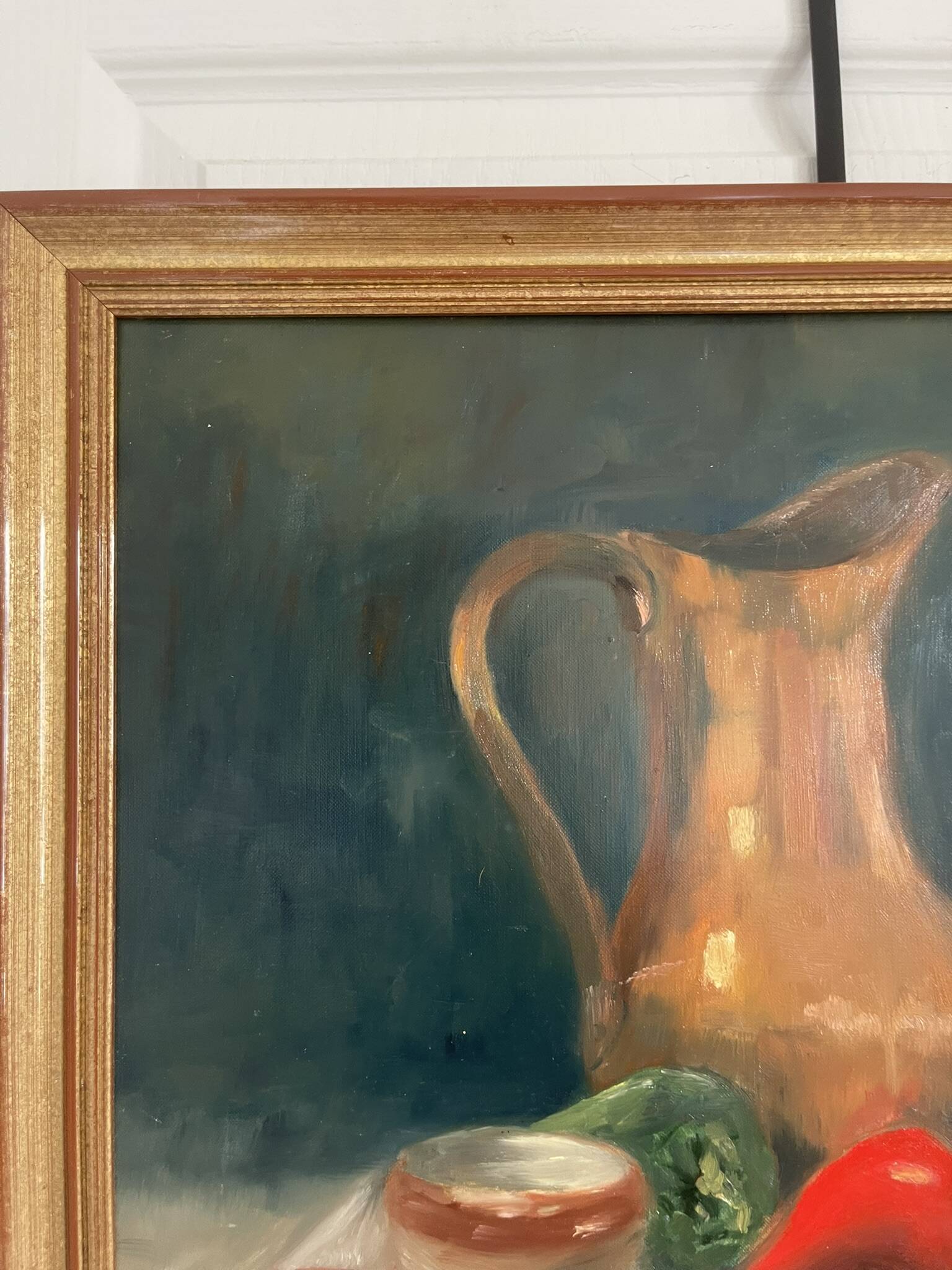 Old Oil Painting Still Life Golden Frame Signed Marcille 1990