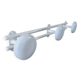 White lacquered metal wall coat rack with 3 hooks, 1980
