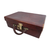 Valise cuir et laiton XIX ème monogrammée MCS