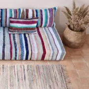 Pastel striped floor cushion, handwoven recycled cotton boucherouite.
