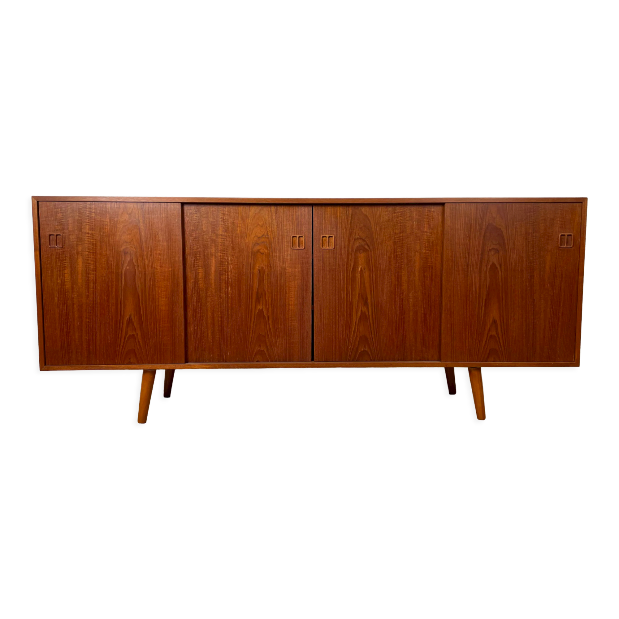 Scandinavian teak sideboard with 4 sliding doors, 60s