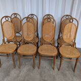 Set of 8 Vintage Bentwood Cane Dining Chair, Thonet Style, 1970s Yugoslavia