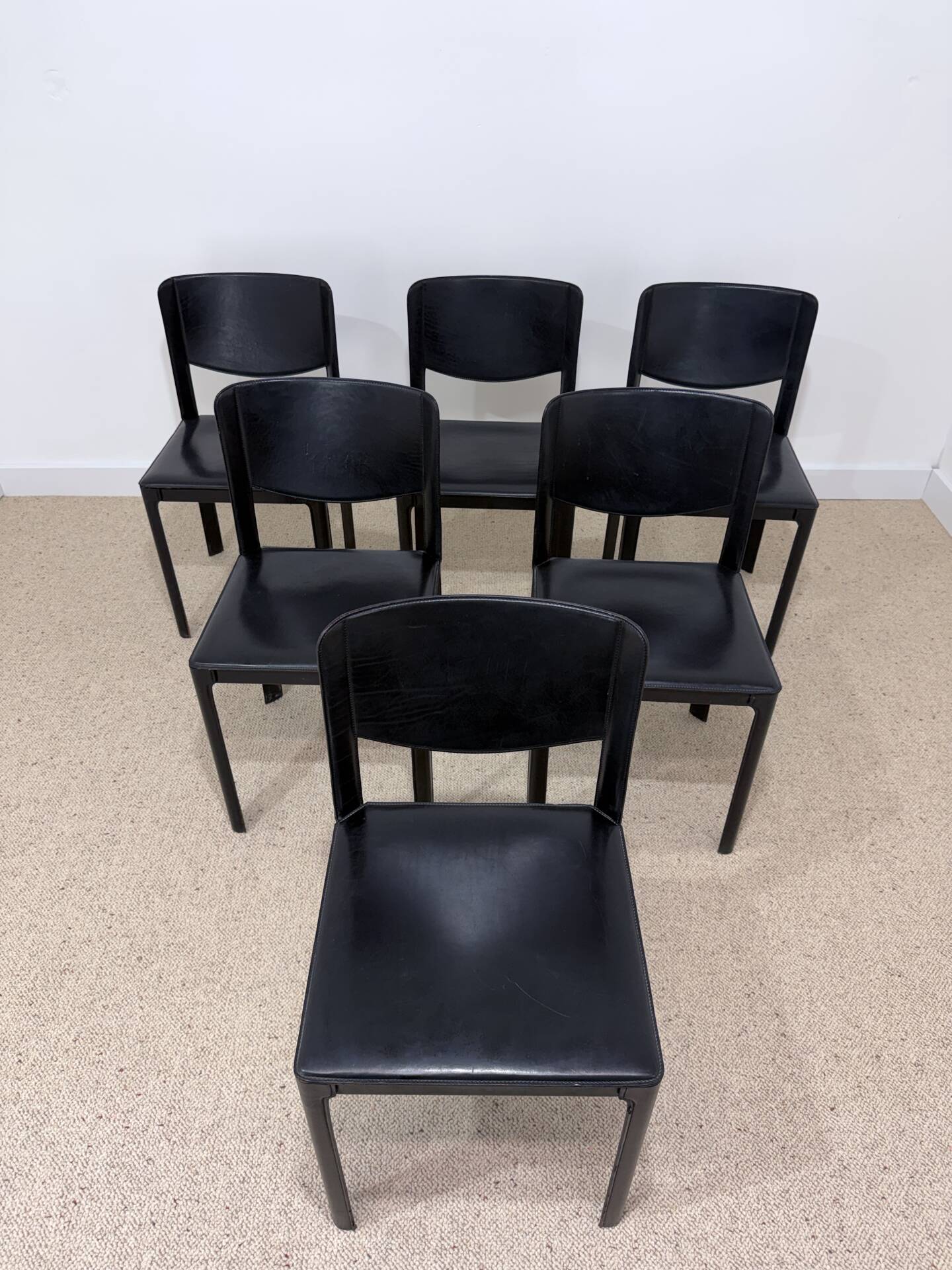 Set of 6 Matteo Grassi chairs in black leather – Italian design