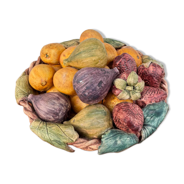Corbeille à fruits trompe l’œil, Portugal années 70