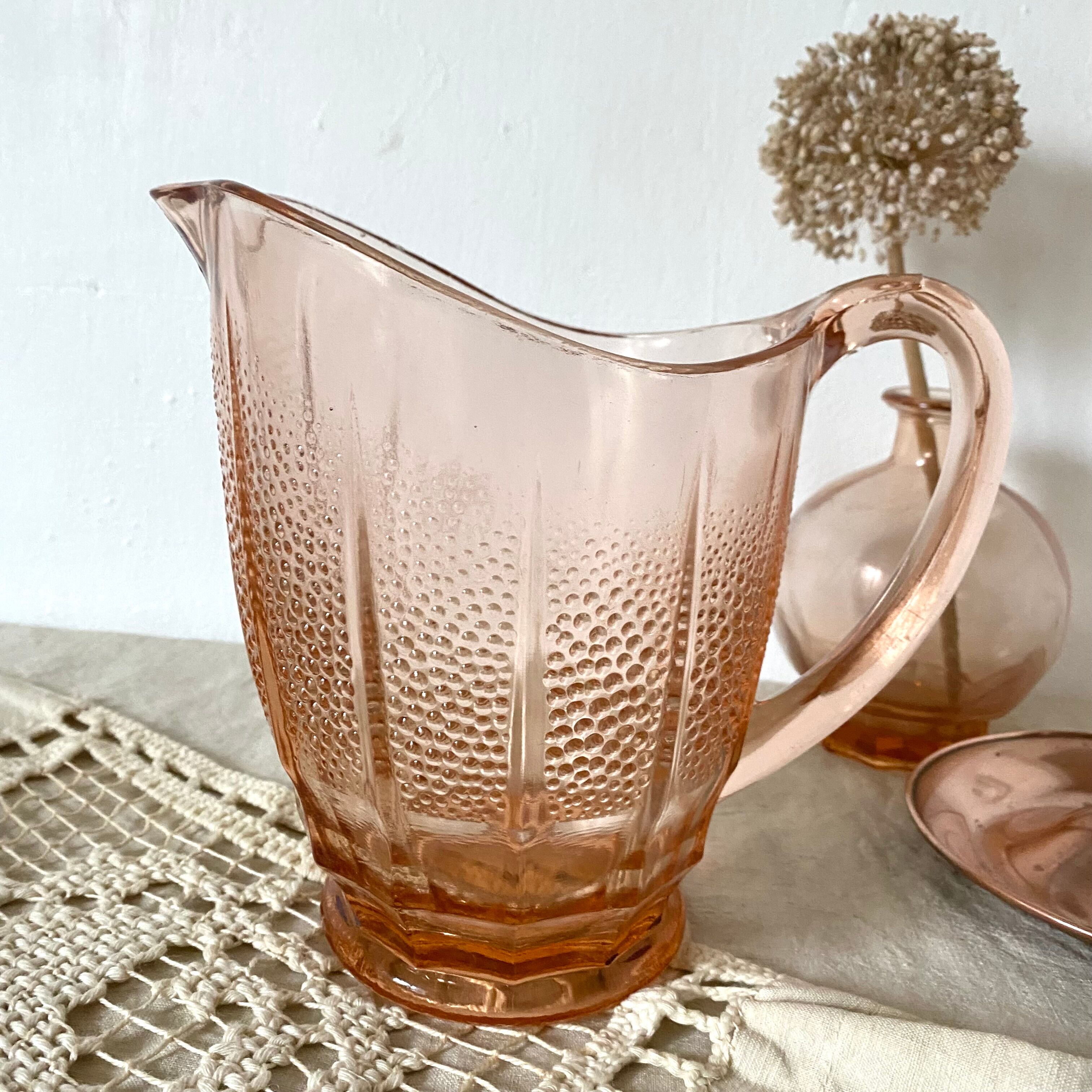 Antique pink glass pitcher