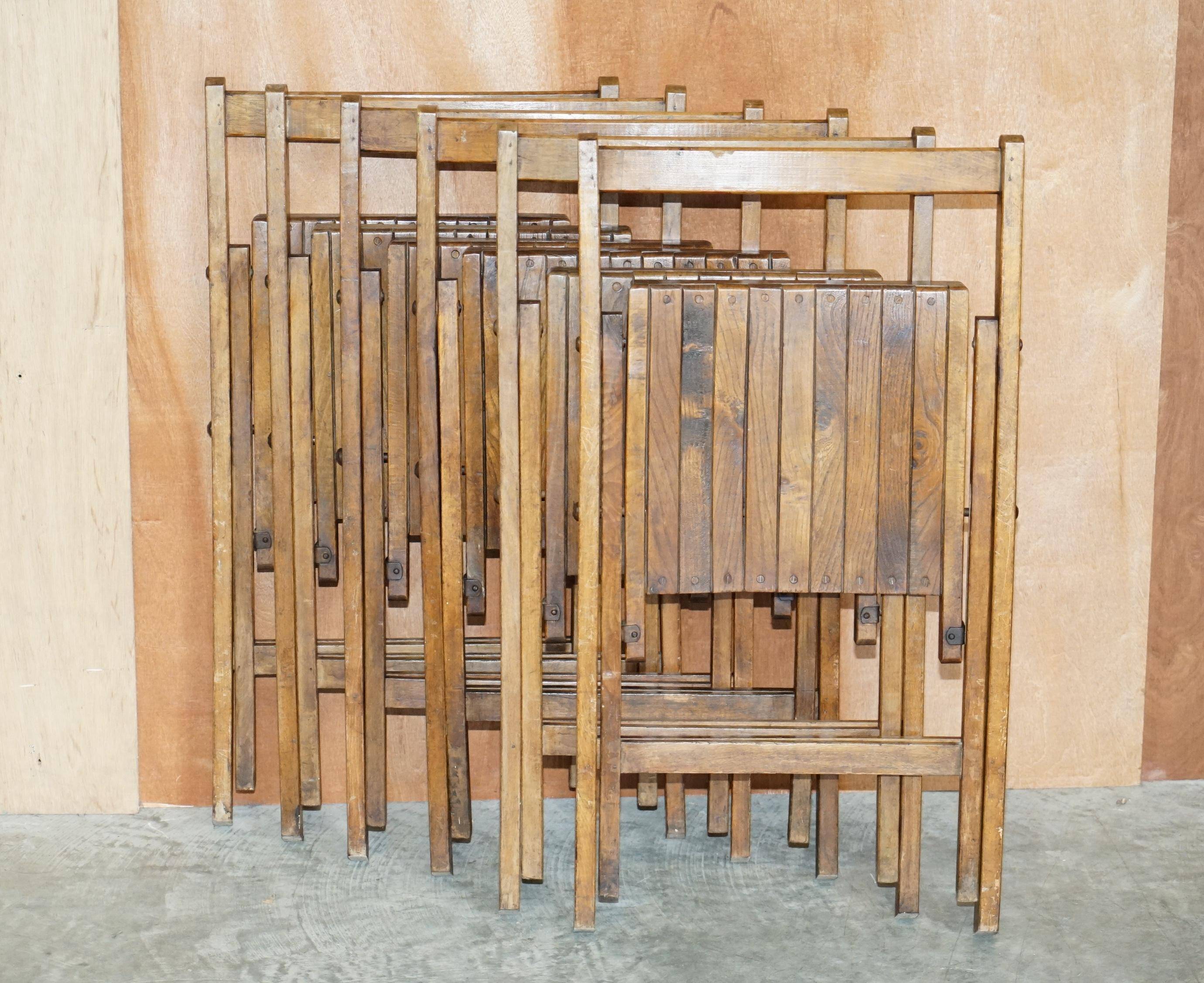 Suite de six chaises pliantes steamer en chêne anglais circa 1900-1920