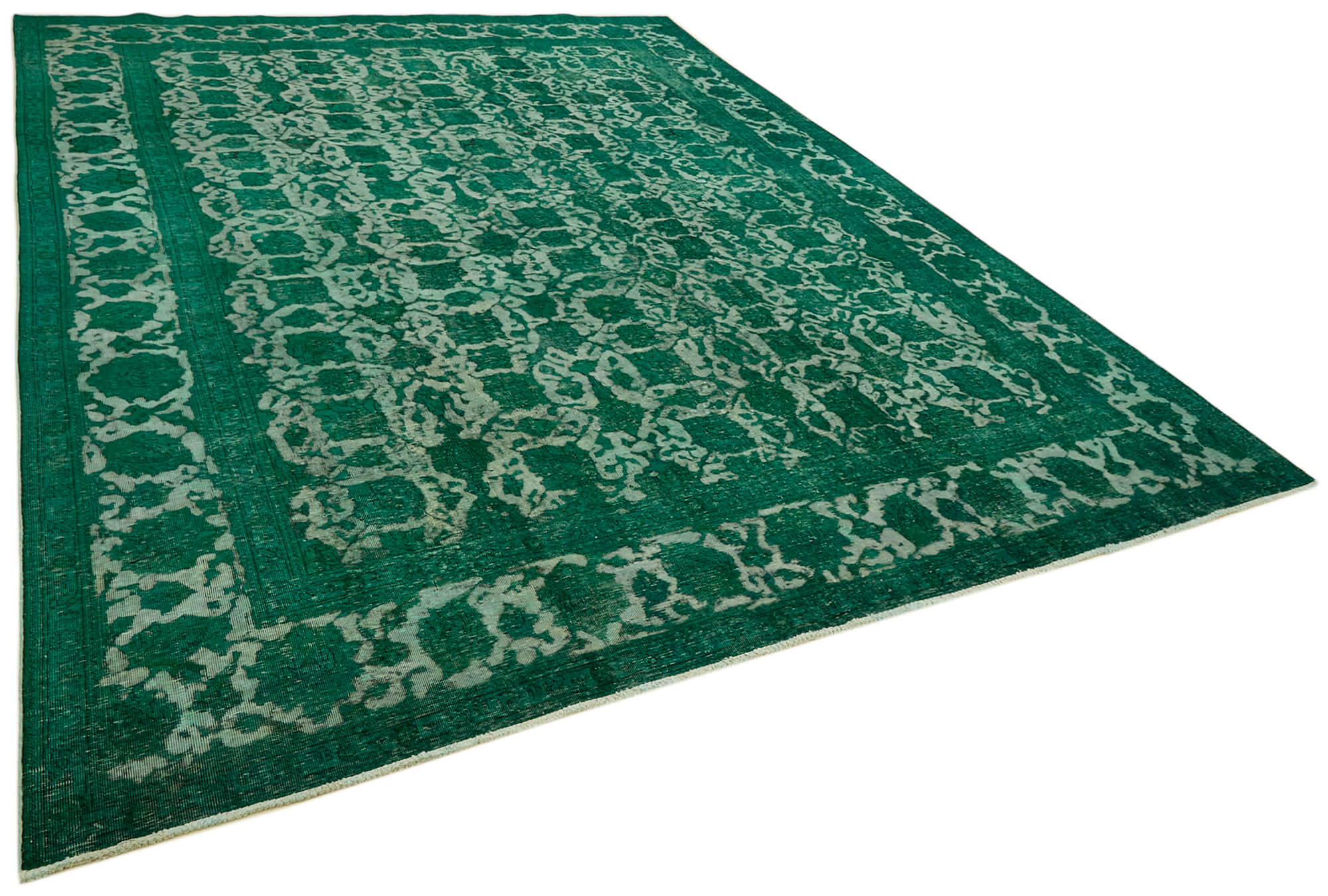 Handmade oriental contemporary 1980s 302 cm x 385 cm green wool carpet