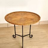 Vintage straw marquetry side table