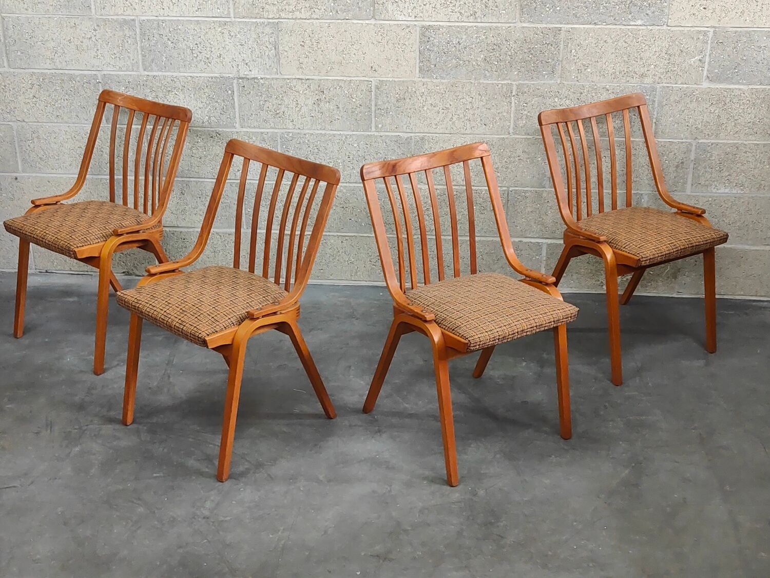 Set of 4 fabric chairs by Ton Bystrice 1960
