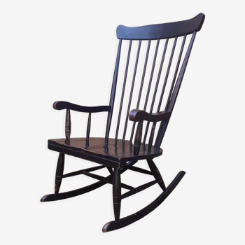 Rocking-chair vintage années 50 en bois laqué noir