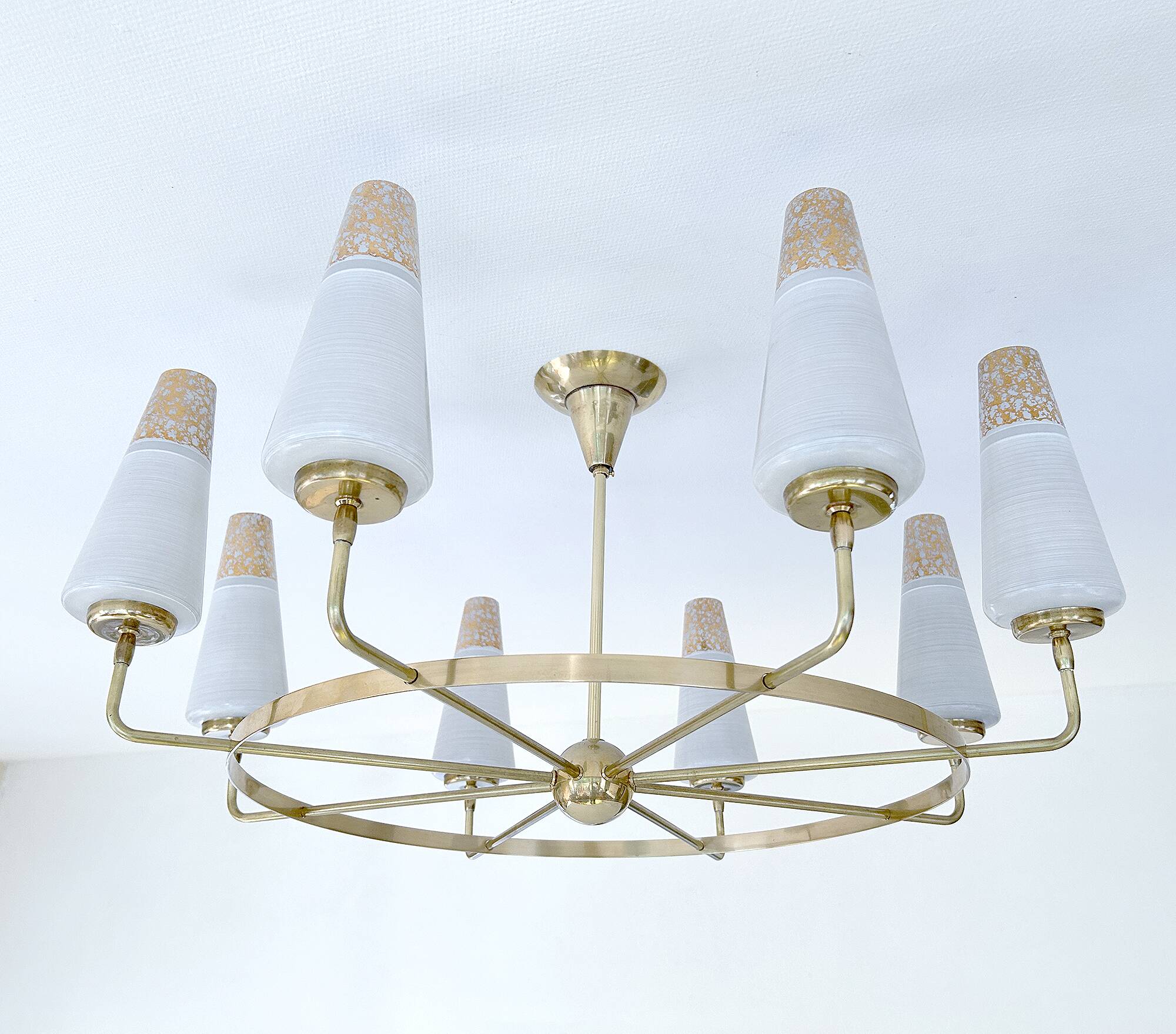 Large Vintage Italian Pendant Light, 1950s, Brass Glass
