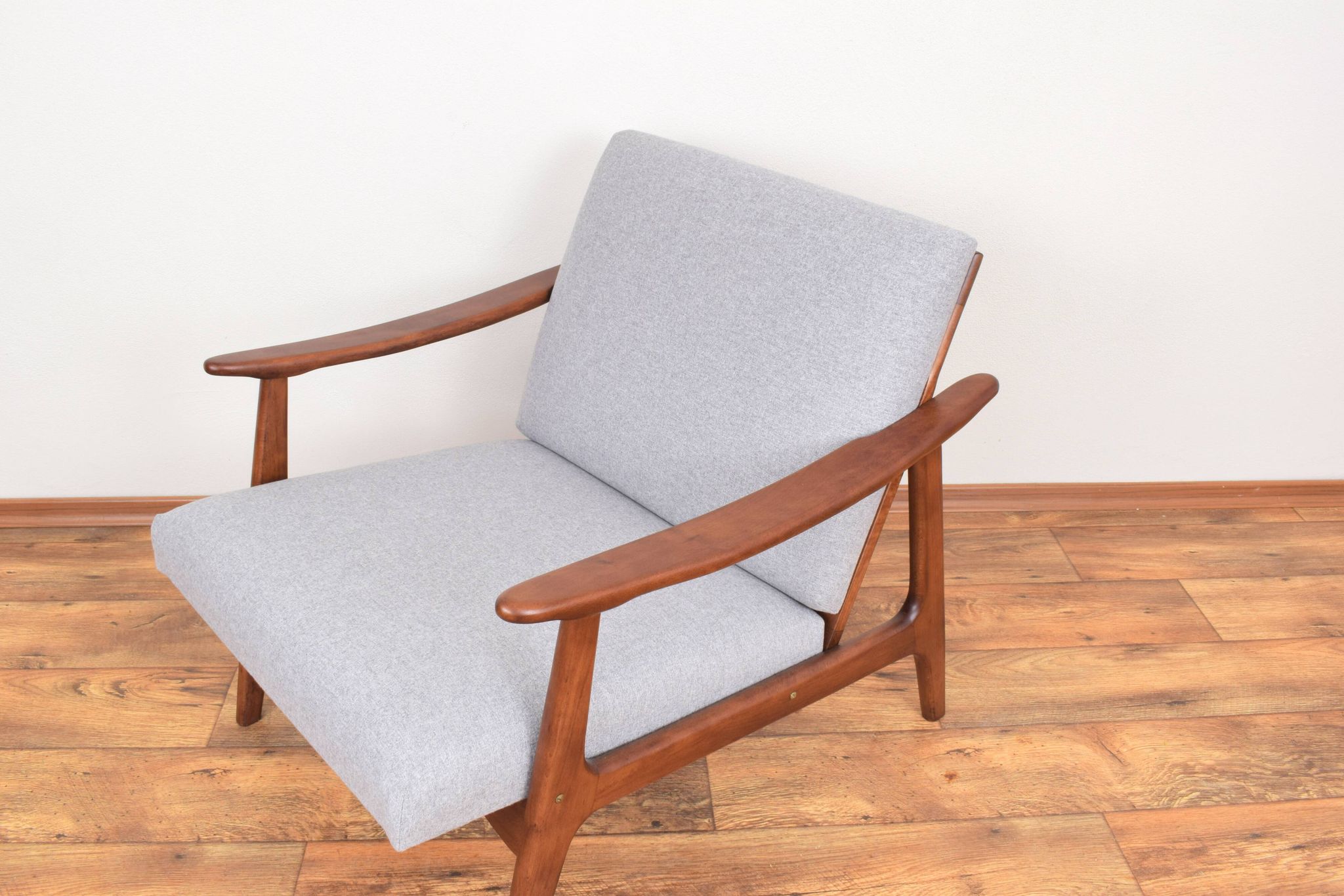 Mid-Century Pair of Polish Armchairs and Walnut Cabinet, 1960s, Set of 3.