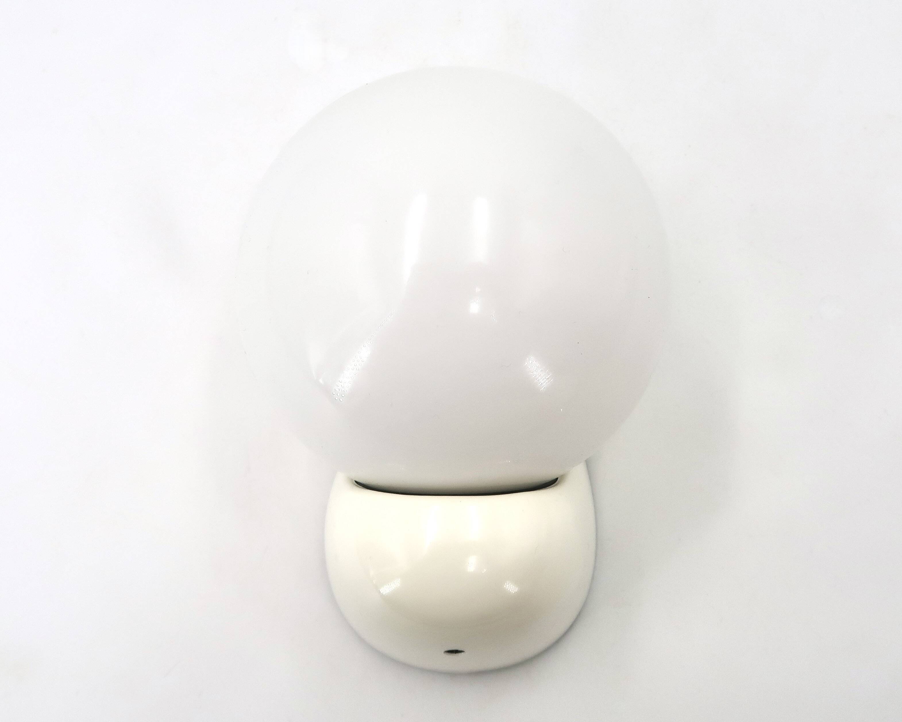 White Tissot wall light with opaque glass globe, 1970s/80s